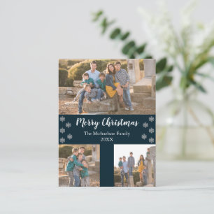 Cartes Pour Fêtes Annuelles Marine Blue Silver Snowflake Noël Collage Photo