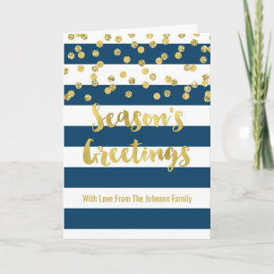 Cartes Pour Fêtes Annuelles Marine Blue Stripes Gold Confetti Bonnes Fêtes