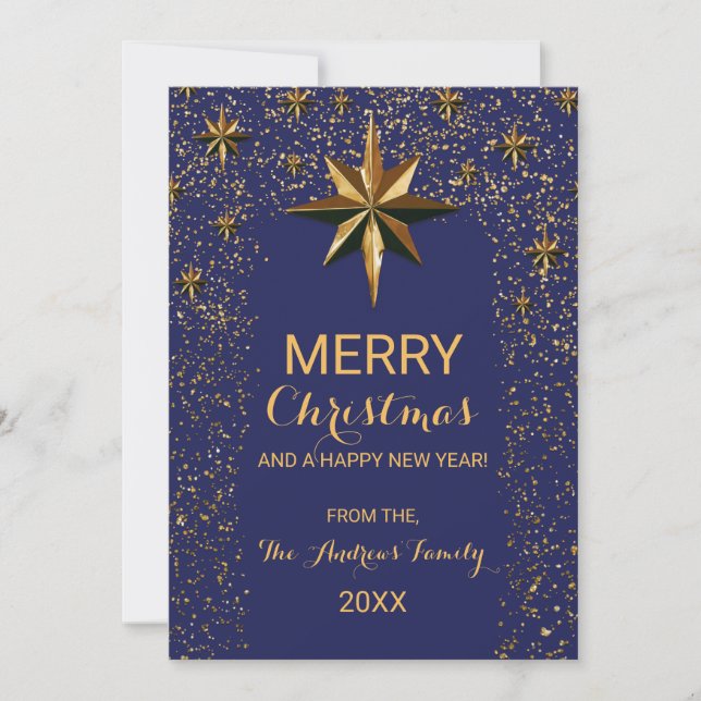 Cartes Pour Fêtes Annuelles Marine Gold North Star Parties scintillant Confett (Devant)