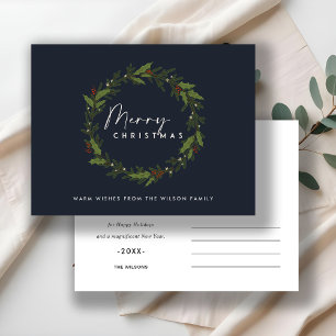 CARTES POUR FÊTES ANNUELLES MARINE MODERNE HOLLY BERRY WREATH MERRY NOËL