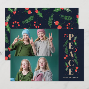 Cartes Pour Fêtes Annuelles Marine Pine Holly Berries Gold Paix photo multiple