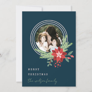 Cartes Pour Fêtes Annuelles Marine rose Cercle Noël Photo Poinsettia Floral