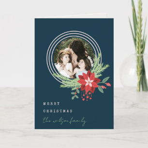 Cartes Pour Fêtes Annuelles Marine rose Cercle Noël Photo Poinsettia Floral