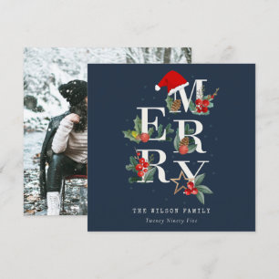 Cartes Pour Fêtes Annuelles Marine Rouge Vert Blanc Joyeux Noël Feuillage Phot
