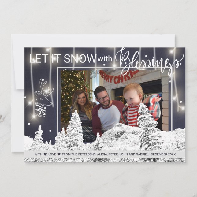 Cartes Pour Fêtes Annuelles Marine White Winter Wonderland 3 Photo de famille (Devant)