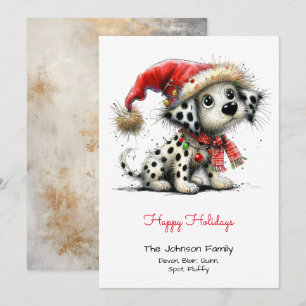 Cartes Pour Fêtes Annuelles Marionnette dalmate dans un chapeau de Santa Happy
