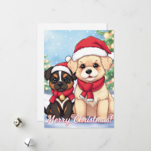 Cartes Pour Fêtes Annuelles Marionnettes de vacances mignonnes à Santa Hats