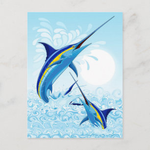 Cartes Pour Fêtes Annuelles Marlin Bleu Jaillissant de l'Océan
