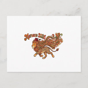 Cartes Pour Fêtes Annuelles Maroc 2026 Mascotte Lion Rétro - Marocain Coloré