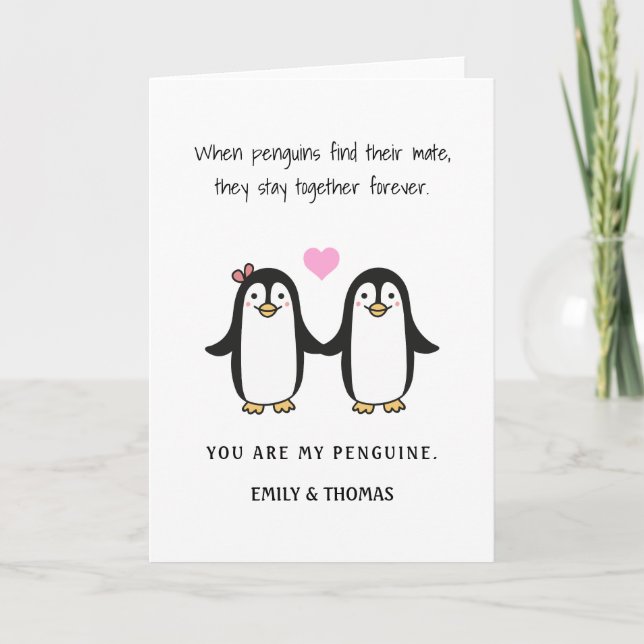 Cartes Pour Fêtes Annuelles marrant pingouin romantique valentine/ anniversair (Devant)