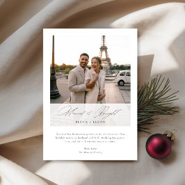 Cartes Pour Fêtes Annuelles Married & Bright Elegant Script Newlywed Photo