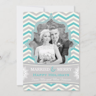 Cartes Pour Fêtes Annuelles Married & Merry chevron Christmas photo card