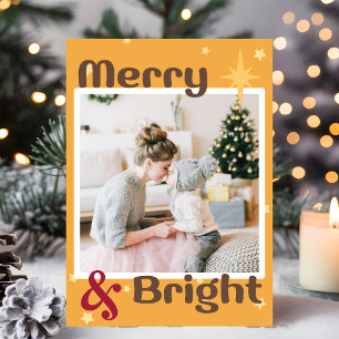 Cartes Pour Fêtes Annuelles Marron Jaune Rouge Photo Noël Rétro Moka Joyeux