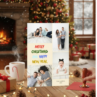 Cartes Pour Fêtes Annuelles Marry Christmas & Happy New Year 4 Photo Yellow