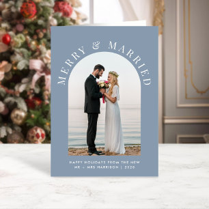 Cartes Pour Fêtes Annuelles Marry Et Joyeux Arc Photo Dusty Bleu Noël