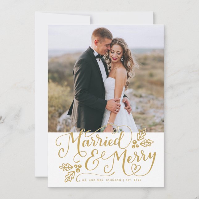 Cartes Pour Fêtes Annuelles Marry & Merry Photo Merci Gold (Devant)