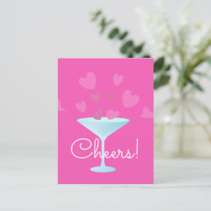 Cartes Pour Fêtes Annuelles Martini Glass et Coeurs roses applaudissent