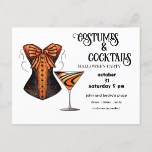 Cartes Pour Fêtes Annuelles Martini orange et noir et costume & cocktails