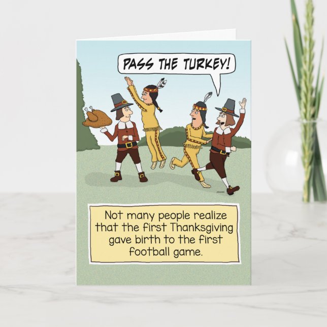 Cartes Pour Fêtes Annuelles Match de football drôle du premier Thanksgiving (Devant)