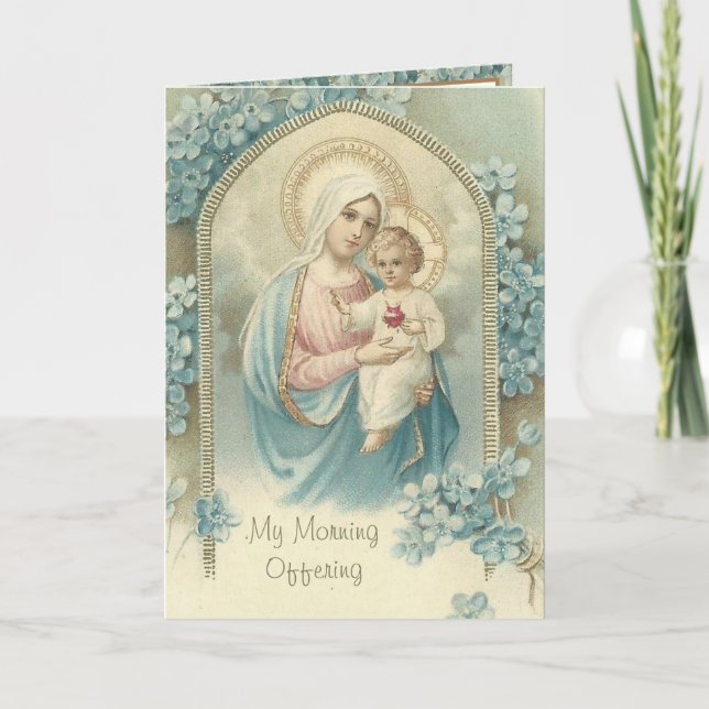 Cartes Pour Fêtes Annuelles Matin Catholique Offrant Prière Vierge Marie (Devant)