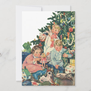 Cartes Pour Fêtes Annuelles Matin de Noël Vintage, Enfants Ouverture Cadeaux