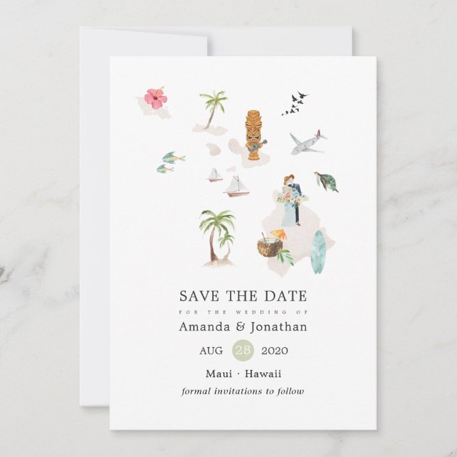 Cartes Pour Fêtes Annuelles Maui - Hawaii Destination Mariage (Devant)