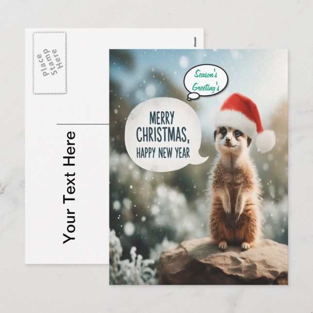 Cartes Pour Fêtes Annuelles Meerkat Christmas Cheer Père Noël (Devant / Derrière)
