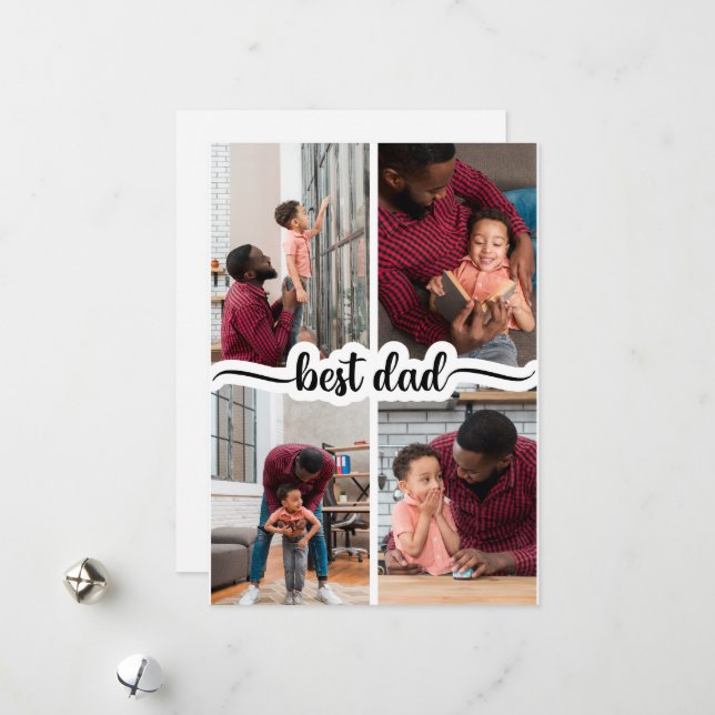 Cartes Pour Fêtes Annuelles Meilleur Papa Collage personnalisé 4 photos (Devant/Arrière en situation)