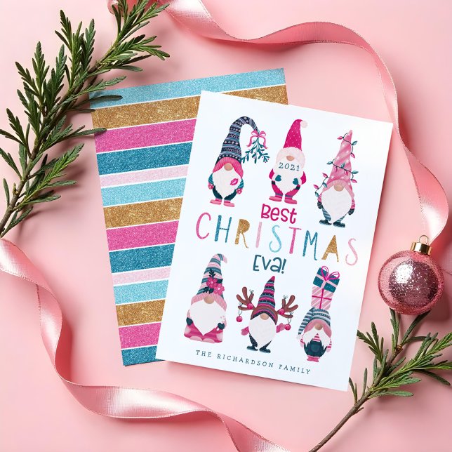 Cartes Pour Fêtes Annuelles Meilleure Eva de Noël ! Gnomes amusants et brillan (Best Christmas Eva! Funny & Bright Gnomes Holiday Card)