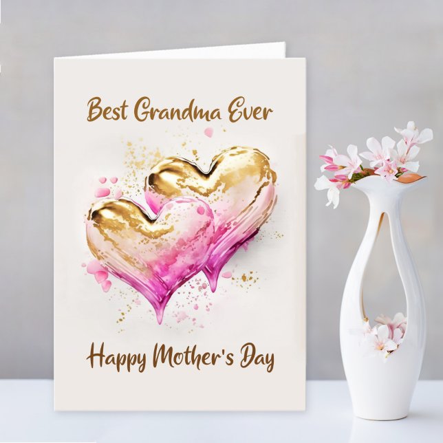 Cartes Pour Fêtes Annuelles Meilleure grand-mère jamais rose Gold Hearts Fête  (Créateur téléchargé)
