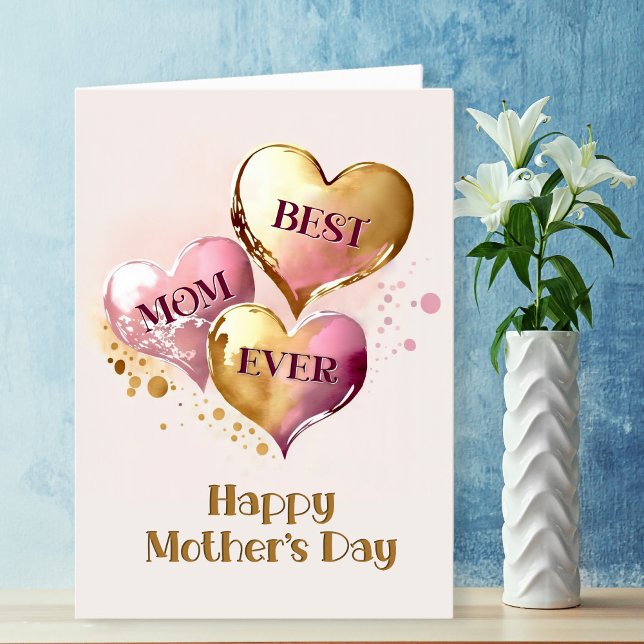Cartes Pour Fêtes Annuelles Meilleure maman Jamais Coeurs Fête des mères (Créateur téléchargé)