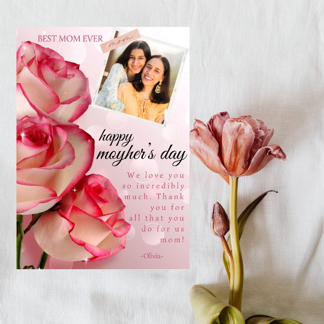 Cartes Pour Fêtes Annuelles Meilleure maman Jamais mignonne photo heureux mère (Créateur téléchargé)