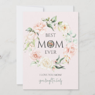 Cartes Pour Fêtes Annuelles Meilleure maman Jamais rose et blanc Roses Wreath