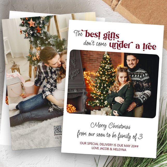Cartes Pour Fêtes Annuelles Meilleurs Cadeaux Famille de 3 Deux Photo Grossess (Holiday Card Pregnancy Announcement with 2 photos)