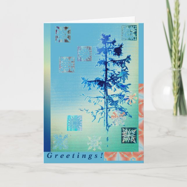 Cartes Pour Fêtes Annuelles Meilleurs voeux avec sapin et flocons de neige (Devant)