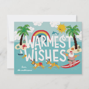 Cartes Pour Fêtes Annuelles Meilleurs Vœux Drôle Surfant Père Noël et Plage