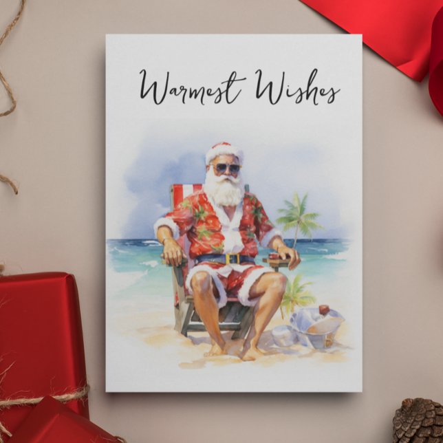 Cartes Pour Fêtes Annuelles Meilleurs Vœux Santa à la Plage (Créateur téléchargé)