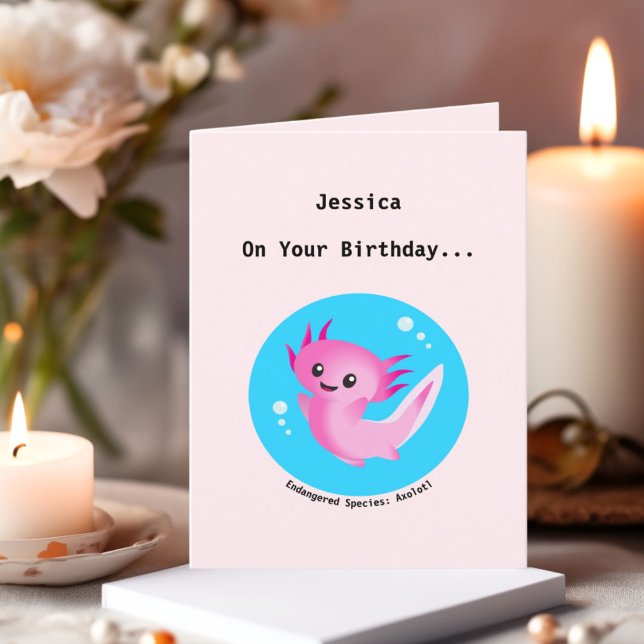 Cartes Pour Fêtes Annuelles Mélange bulle rose Axolotl avec nom (Créateur téléchargé)