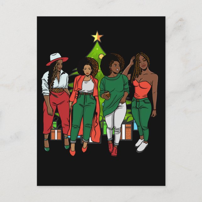 Cartes Pour Fêtes Annuelles Melanin Sistas Arbre de Noël & Cadeaux Filles noir (Devant)