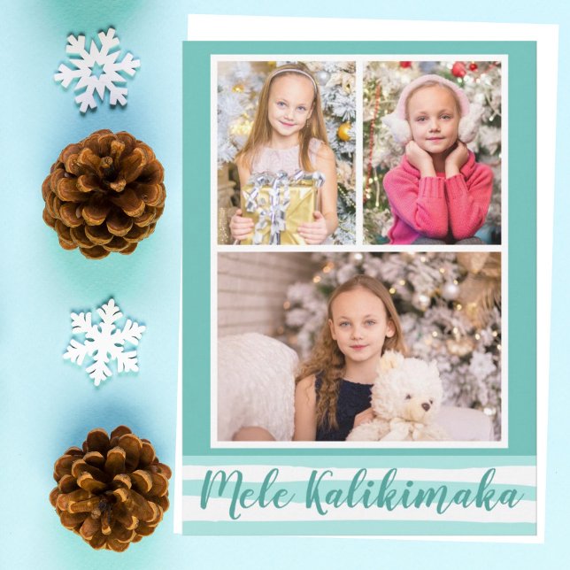 Cartes Pour Fêtes Annuelles Mele Kalikimaka | 4 Photo Noël Turquoise (Créateur téléchargé)