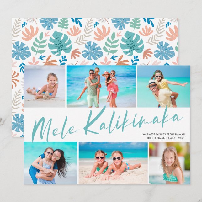 Cartes Pour Fêtes Annuelles Mele Kalikimaka 6 Photo Collage Noël Fêtes (Devant / Derrière)