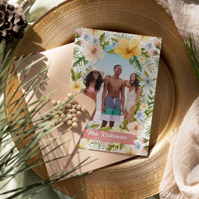 Cartes Pour Fêtes Annuelles Mele Kalikimaka Aquarelle Flore tropicale (Créateur téléchargé)