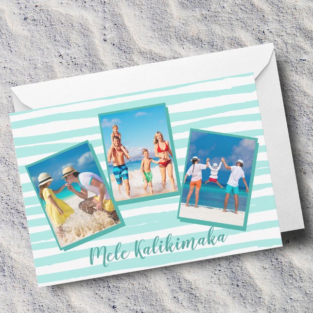 Cartes Pour Fêtes Annuelles Mele Kalikimaka Beach Noël Chic Photo Turquoise (Créateur téléchargé)