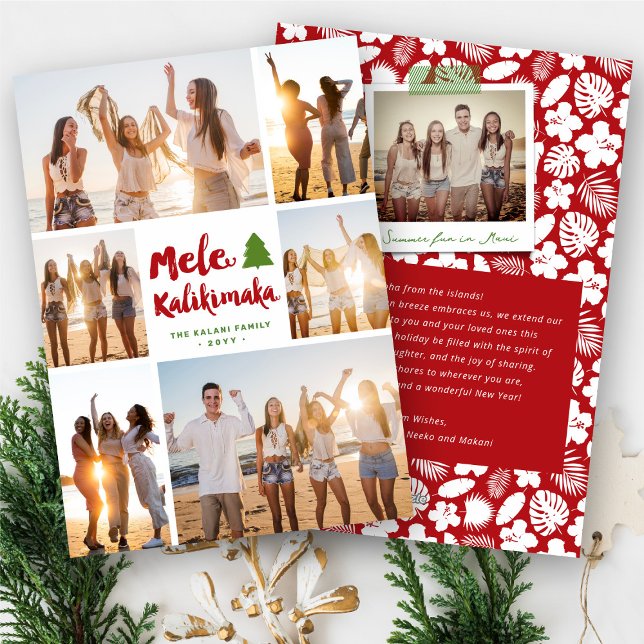 Cartes Pour Fêtes Annuelles Mele Kalikimaka Brosse Noël 6 Photo Collage (Mele Kalikimaka Brush Christmas Tree 6 Photo Collage Modern Holiday Card @ fat_fa_tin)