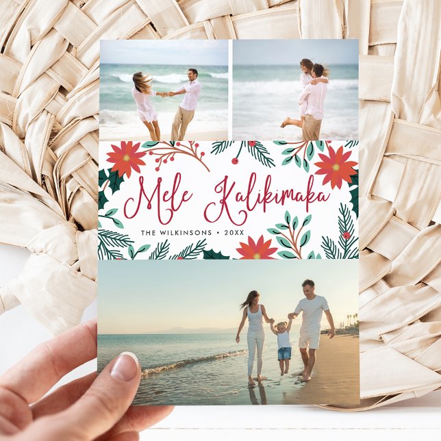 Cartes Pour Fêtes Annuelles Mele Kalikimaka | Collage photo de Noël hawaïen (Créateur téléchargé)