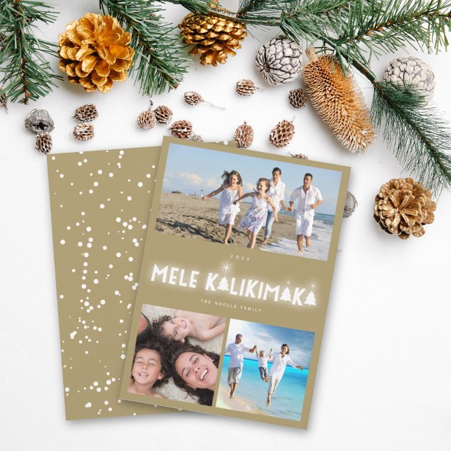 Cartes Pour Fêtes Annuelles Mele Kalikimaka Glow 3 Photo Collage Noël (Créateur téléchargé)
