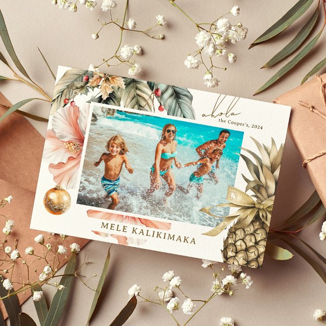 Cartes Pour Fêtes Annuelles Mele Kalikimaka Hawaïen photo à l'aquarelle  (Créateur téléchargé)