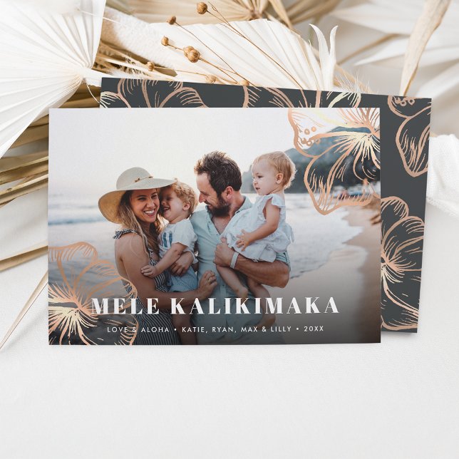 Cartes Pour Fêtes Annuelles Mele Kalikimaka | Hawaiian Floral Photo (Créateur téléchargé)