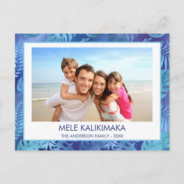 CARTES POUR FÊTES ANNUELLES MELE KALIKIMAKA HAWAIIAN TROPICAL BLEU PHOTO (Devant)