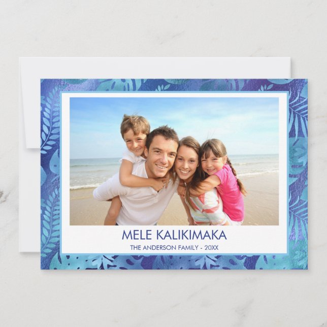 CARTES POUR FÊTES ANNUELLES MELE KALIKIMAKA HAWAIIAN TROPICAL BLEU PHOTO (Devant)